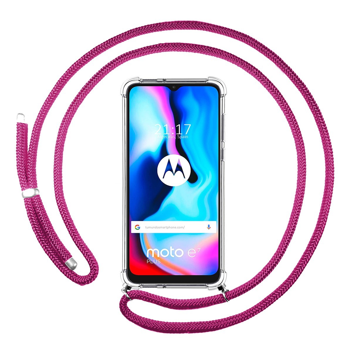 Funda Colgante Transparente para Motorola Moto G9 Power con Cordon Rosa Fucsia