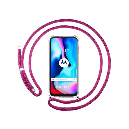 Funda Colgante Transparente para Motorola Moto G9 Power con Cordon Rosa Fucsia