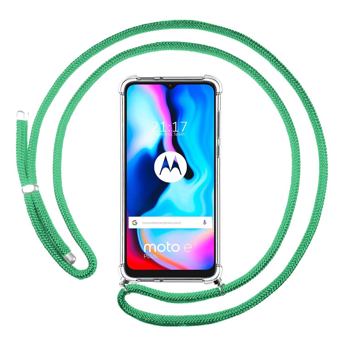 Funda Colgante Transparente para Motorola Moto G9 Power con Cordon Verde Agua
