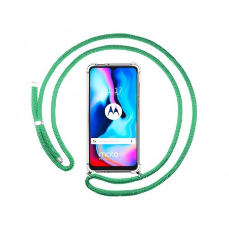 Funda Colgante Transparente para Motorola Moto G9 Power con Cordon Verde Agua