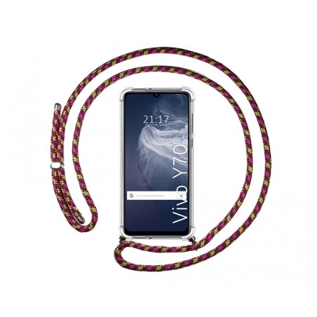 Funda Colgante Transparente para Vivo Y70 con Cordon Rosa / Dorado