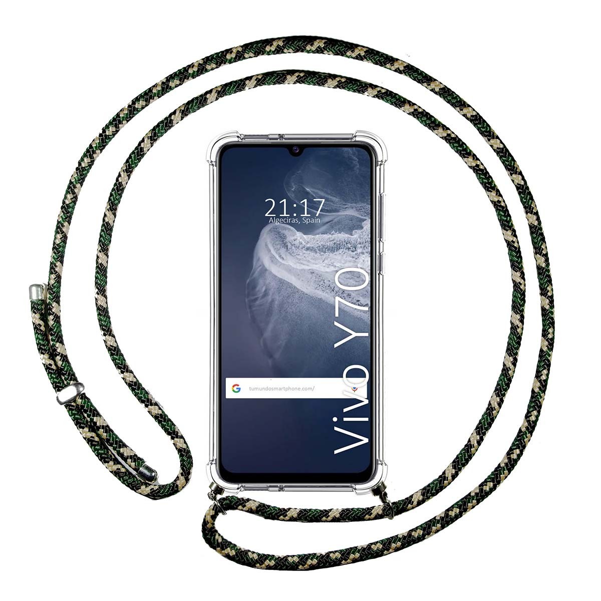 Funda Colgante Transparente para Vivo Y70 con Cordon Verde / Dorado