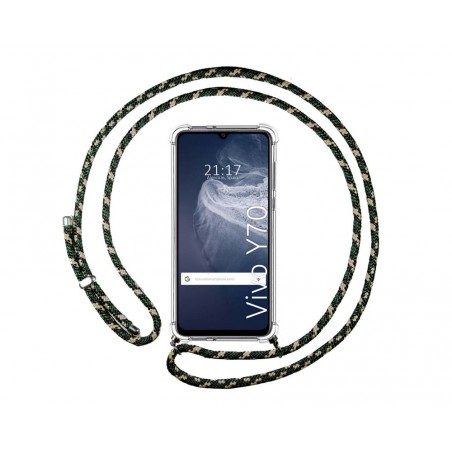 Funda Colgante Transparente para Vivo Y70 con Cordon Verde / Dorado
