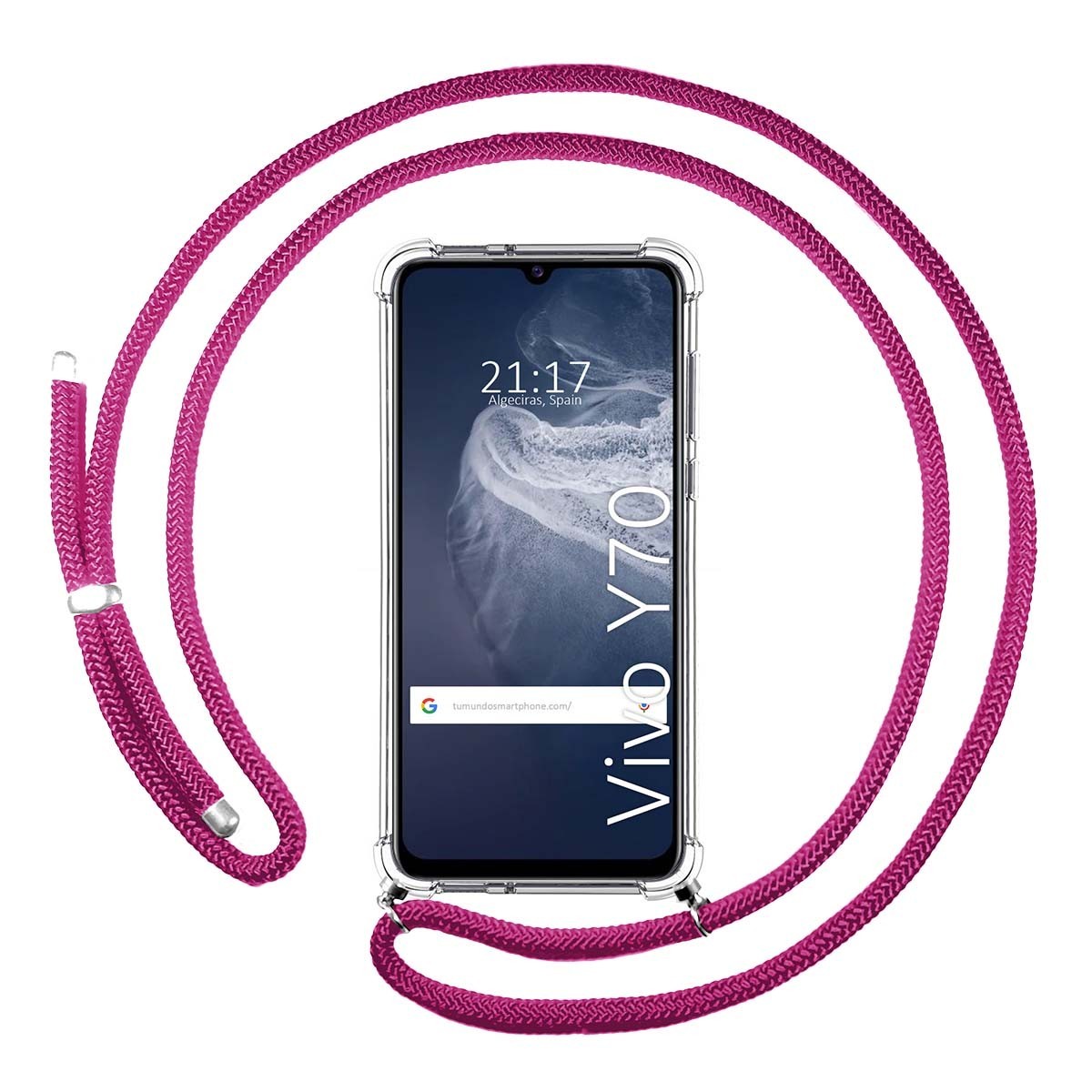 Funda Colgante Transparente para Vivo Y70 con Cordon Rosa Fucsia