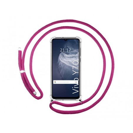 Funda Colgante Transparente para Vivo Y70 con Cordon Rosa Fucsia