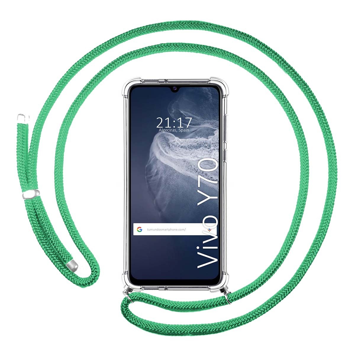 Funda Colgante Transparente para Vivo Y70 con Cordon Verde Agua