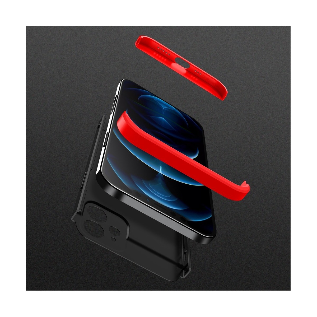 Funda Carcasa GKK 360 para Iphone 12 Mini (5.4) color Negra / Roja