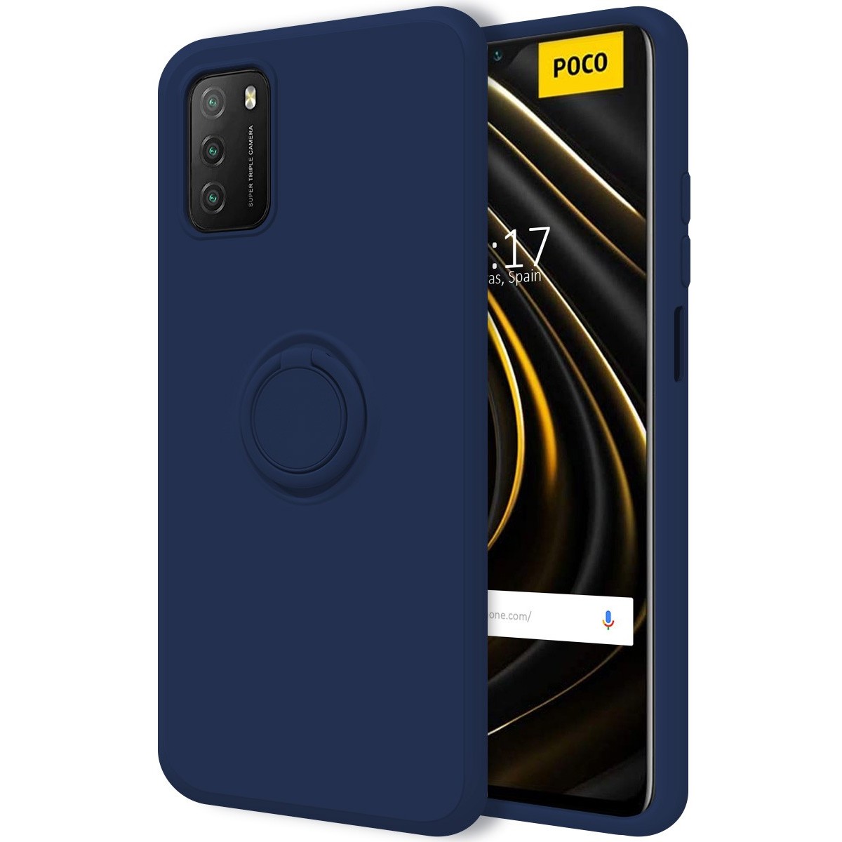 Funda Silicona Líquida Ultra Suave con Anillo para Xiaomi POCO M3 / Redmi 9T color Azul