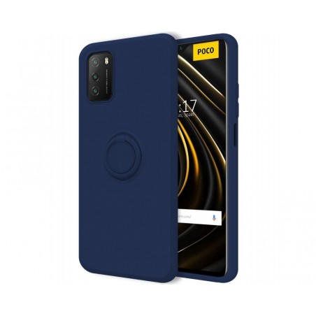 Funda Silicona Líquida Ultra Suave con Anillo para Xiaomi POCO M3 / Redmi 9T color Azul