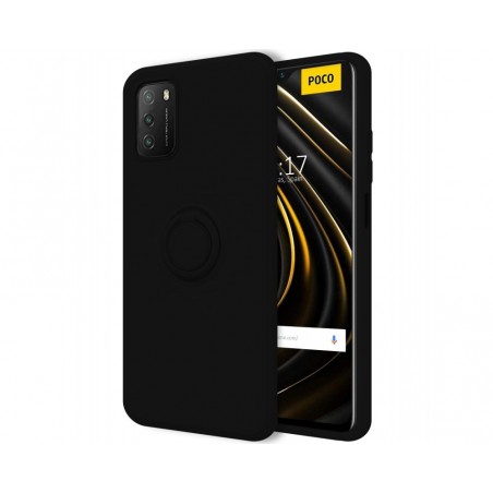 Funda Silicona Líquida Ultra Suave con Anillo para Xiaomi POCO M3 / Redmi 9T color Negro