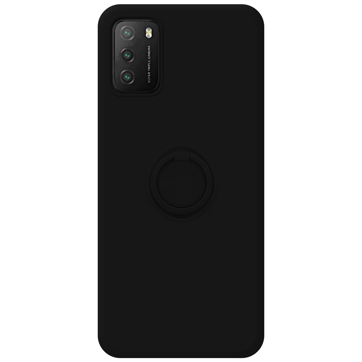 Funda Silicona Líquida Ultra Suave con Anillo para Xiaomi POCO M3 / Redmi 9T color Negro