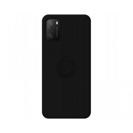 Funda Silicona Líquida Ultra Suave con Anillo para Xiaomi POCO M3 / Redmi 9T color Negro
