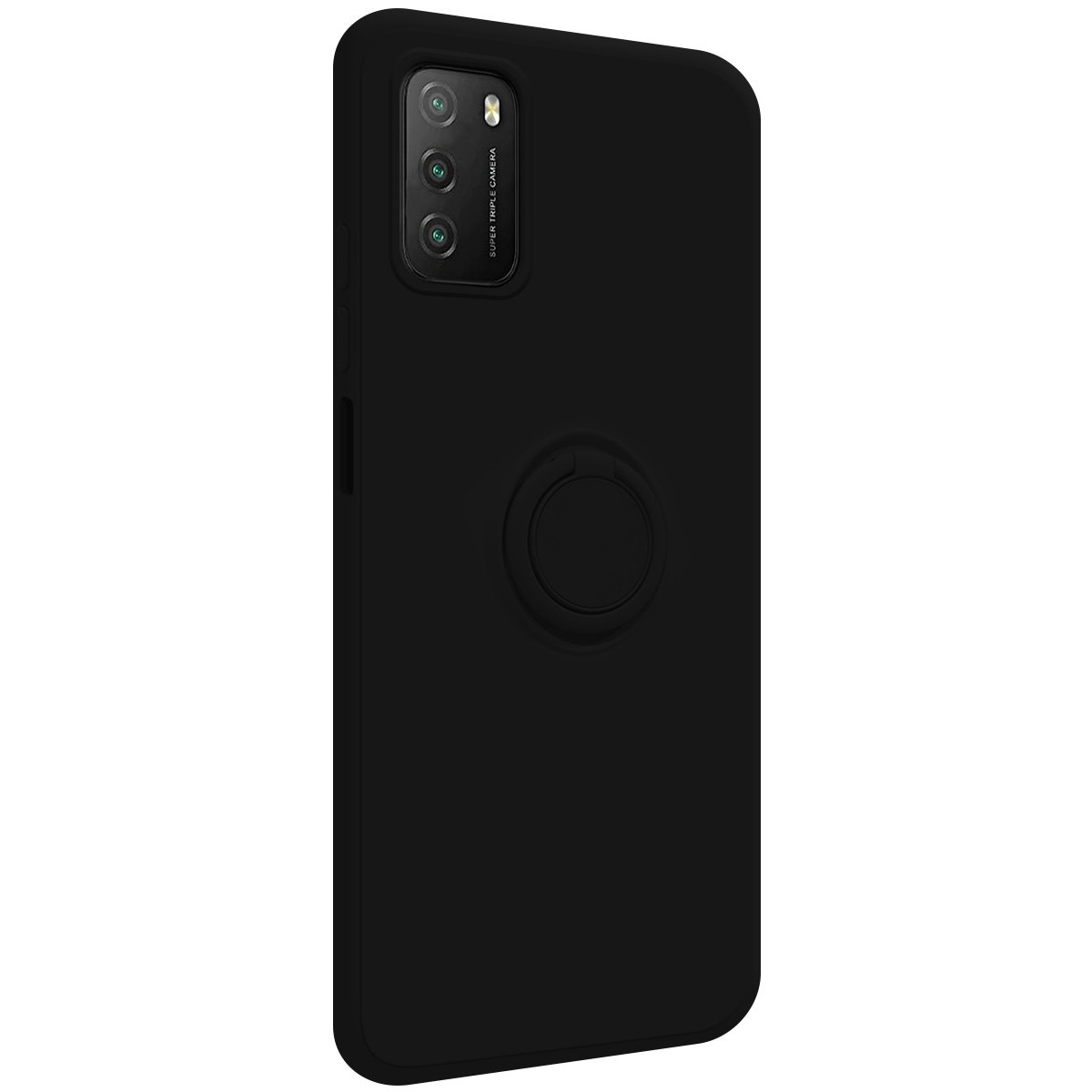 Funda Silicona Líquida Ultra Suave con Anillo para Xiaomi POCO M3 / Redmi 9T color Negro