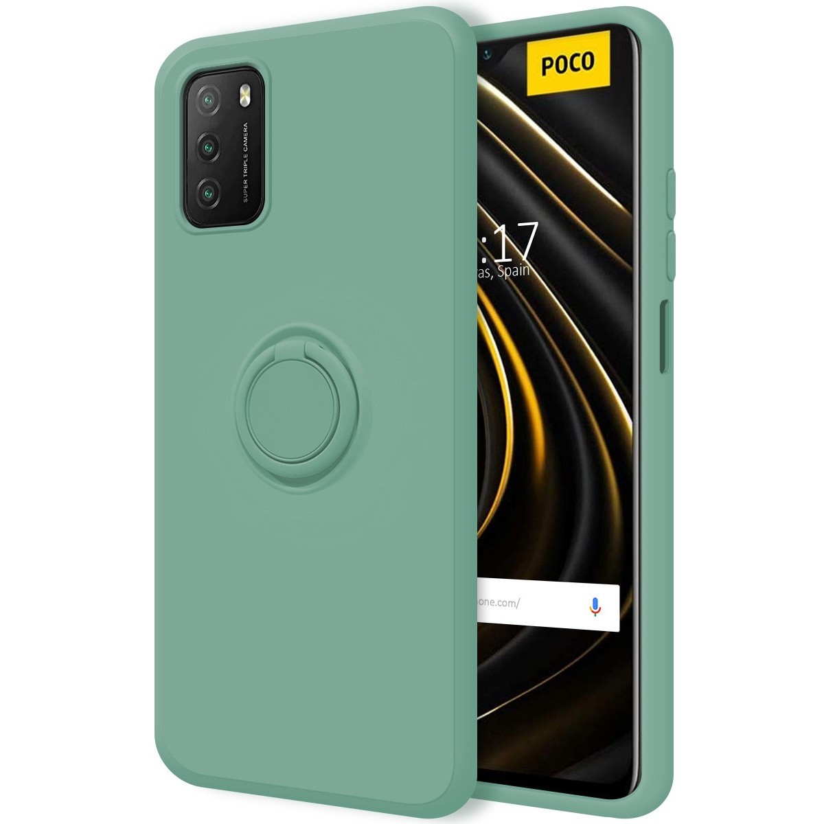 Funda Silicona Líquida Ultra Suave con Anillo para Xiaomi POCO M3 / Redmi 9T color Verde