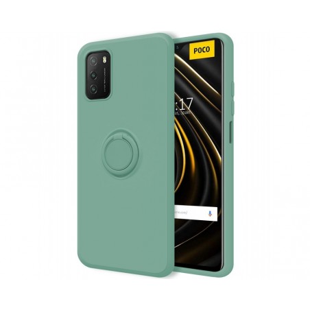Funda Silicona Líquida Ultra Suave con Anillo para Xiaomi POCO M3 / Redmi 9T color Verde