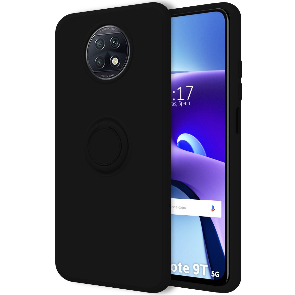 Funda Silicona Líquida Ultra Suave con Anillo para Xiaomi Redmi Note 9T 5G color Negro