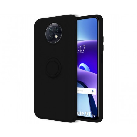 Funda Silicona Líquida Ultra Suave con Anillo para Xiaomi Redmi Note 9T 5G color Negro