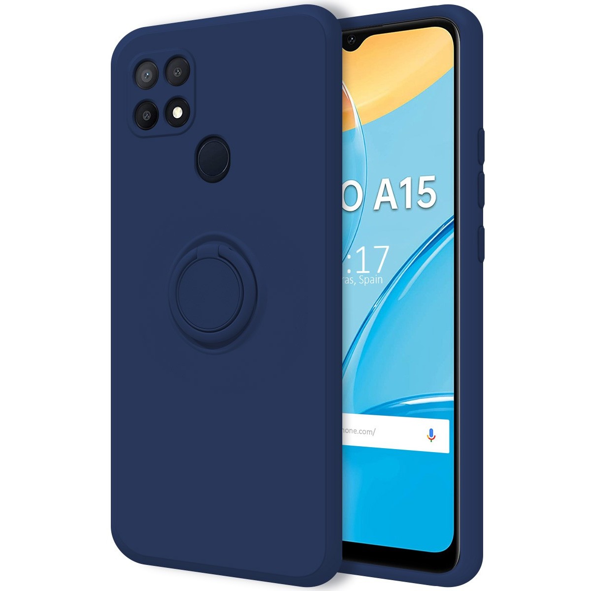Funda Silicona Líquida Ultra Suave con Anillo para Oppo A15 color Azul