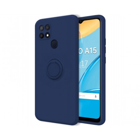 Funda Silicona Líquida Ultra Suave con Anillo para Oppo A15 color Azul