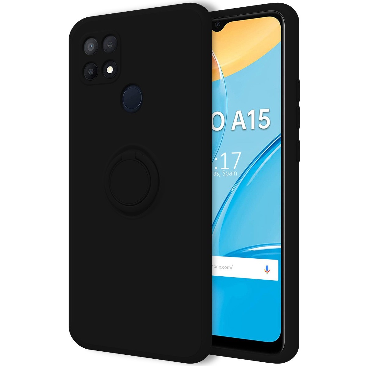 Funda Silicona Líquida Ultra Suave con Anillo para Oppo A15 color Negro