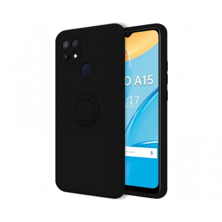 Funda Silicona Líquida Ultra Suave con Anillo para Oppo A15 color Negro