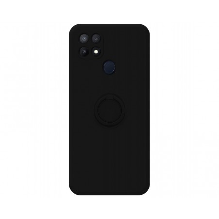 Funda Silicona Líquida Ultra Suave con Anillo para Oppo A15 color Negro