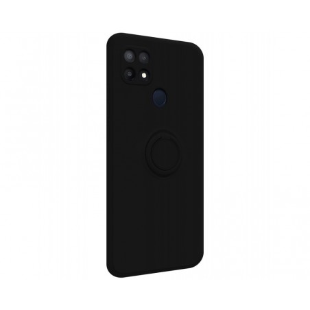 Funda Silicona Líquida Ultra Suave con Anillo para Oppo A15 color Negro