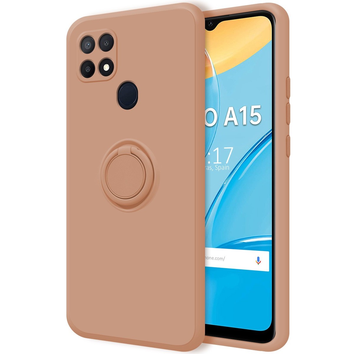 Funda Silicona Líquida Ultra Suave con Anillo para Oppo A15 color Rosa
