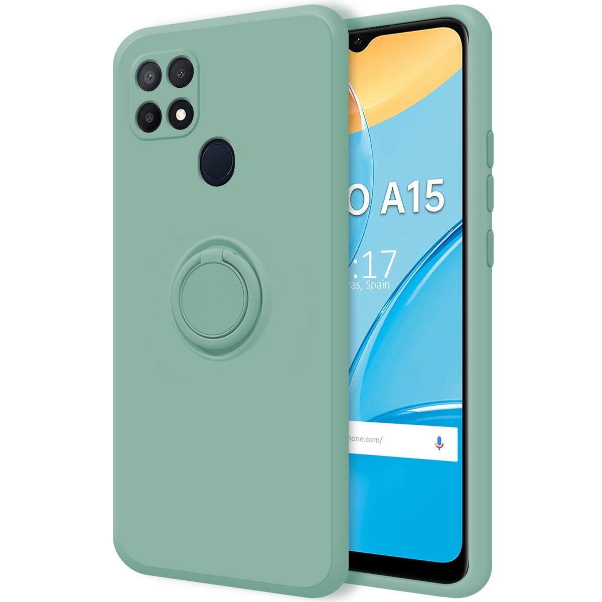 Funda Silicona Líquida Ultra Suave con Anillo para Oppo A15 color Verde