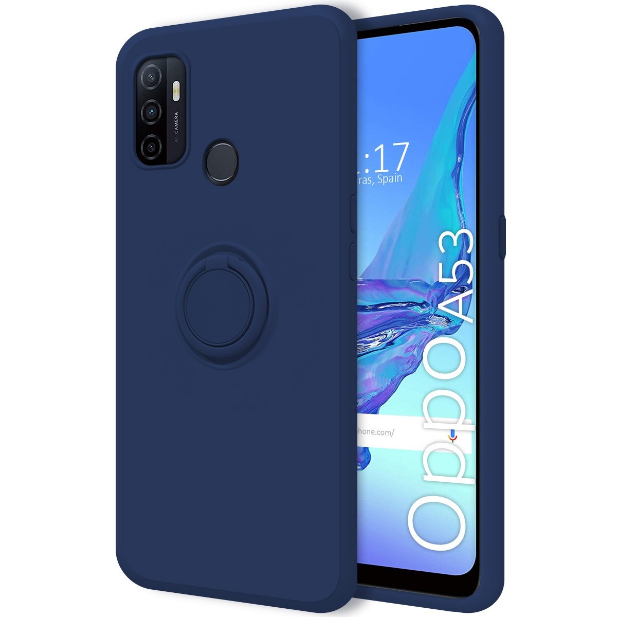 Funda Silicona Líquida Ultra Suave con Anillo para Oppo A53 / A53s color Azul