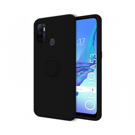 Funda Silicona Líquida Ultra Suave con Anillo para Oppo A53 / A53s color Negro