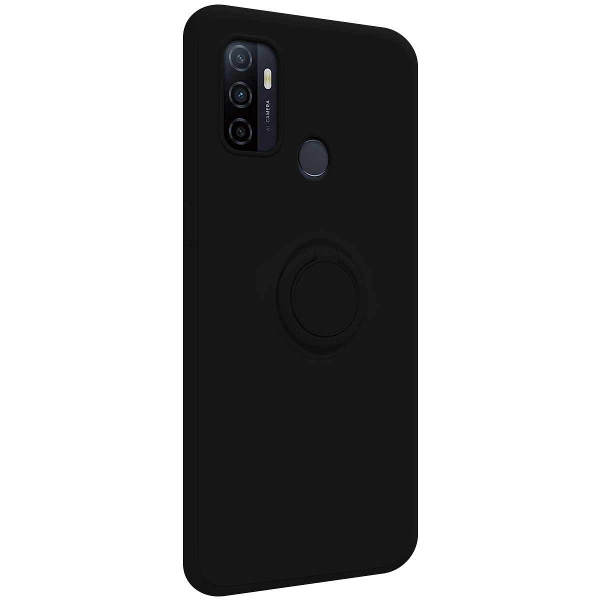Funda Silicona Líquida Ultra Suave con Anillo para Oppo A53 / A53s color Negro