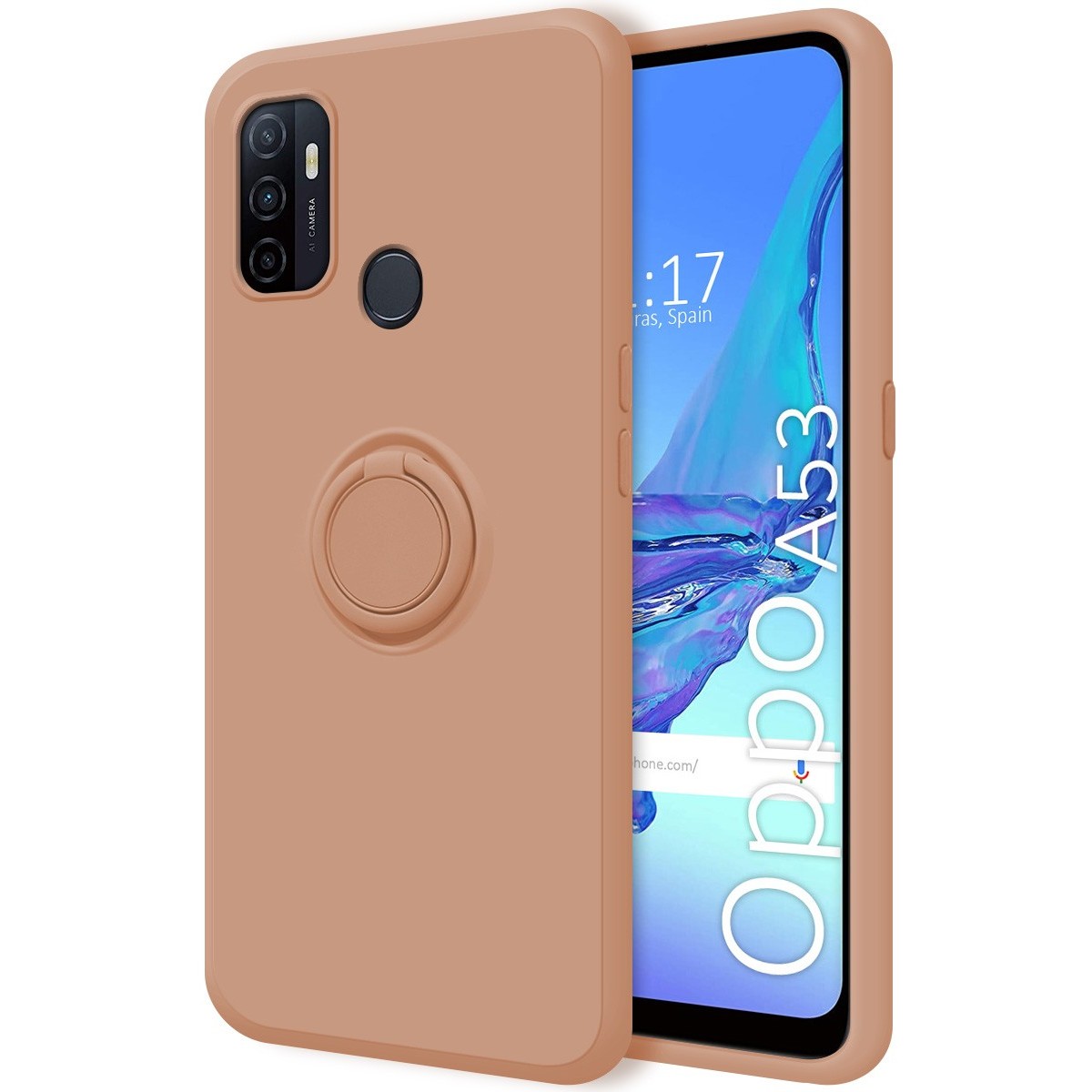 Funda Silicona Líquida Ultra Suave con Anillo para Oppo A53 / A53s color Rosa