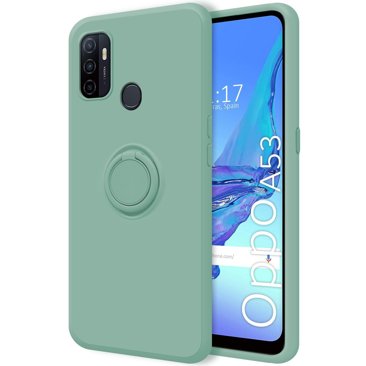 Funda Silicona Líquida Ultra Suave con Anillo para Oppo A53 / A53s color Verde