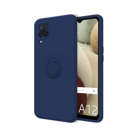 Funda Silicona Líquida Ultra Suave con Anillo para Samsung Galaxy A12 / M12 color Azul
