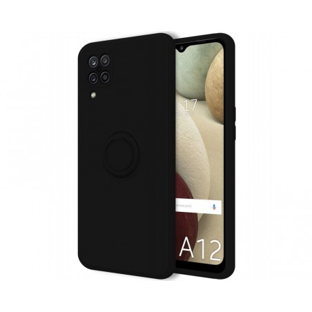 Funda Silicona Líquida Ultra Suave con Anillo para Samsung Galaxy A12 / M12 color Negro