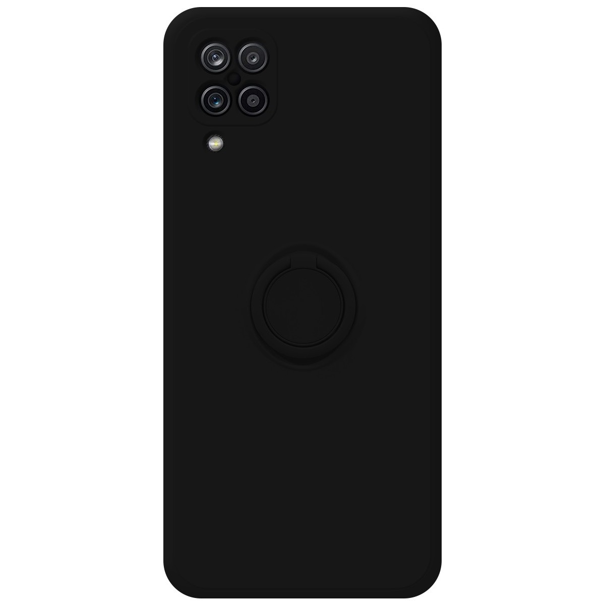 Funda Silicona Líquida Ultra Suave con Anillo para Samsung Galaxy A12 / M12 color Negro