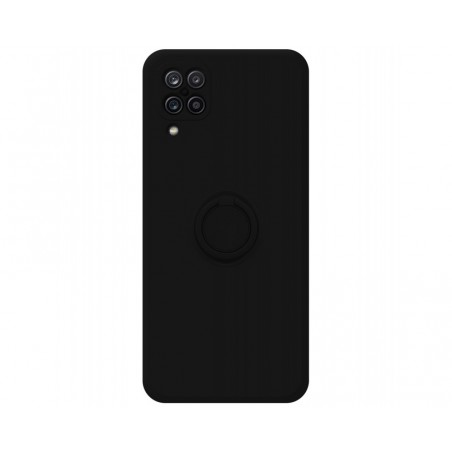 Funda Silicona Líquida Ultra Suave con Anillo para Samsung Galaxy A12 / M12 color Negro