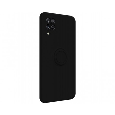 Funda Silicona Líquida Ultra Suave con Anillo para Samsung Galaxy A12 / M12 color Negro