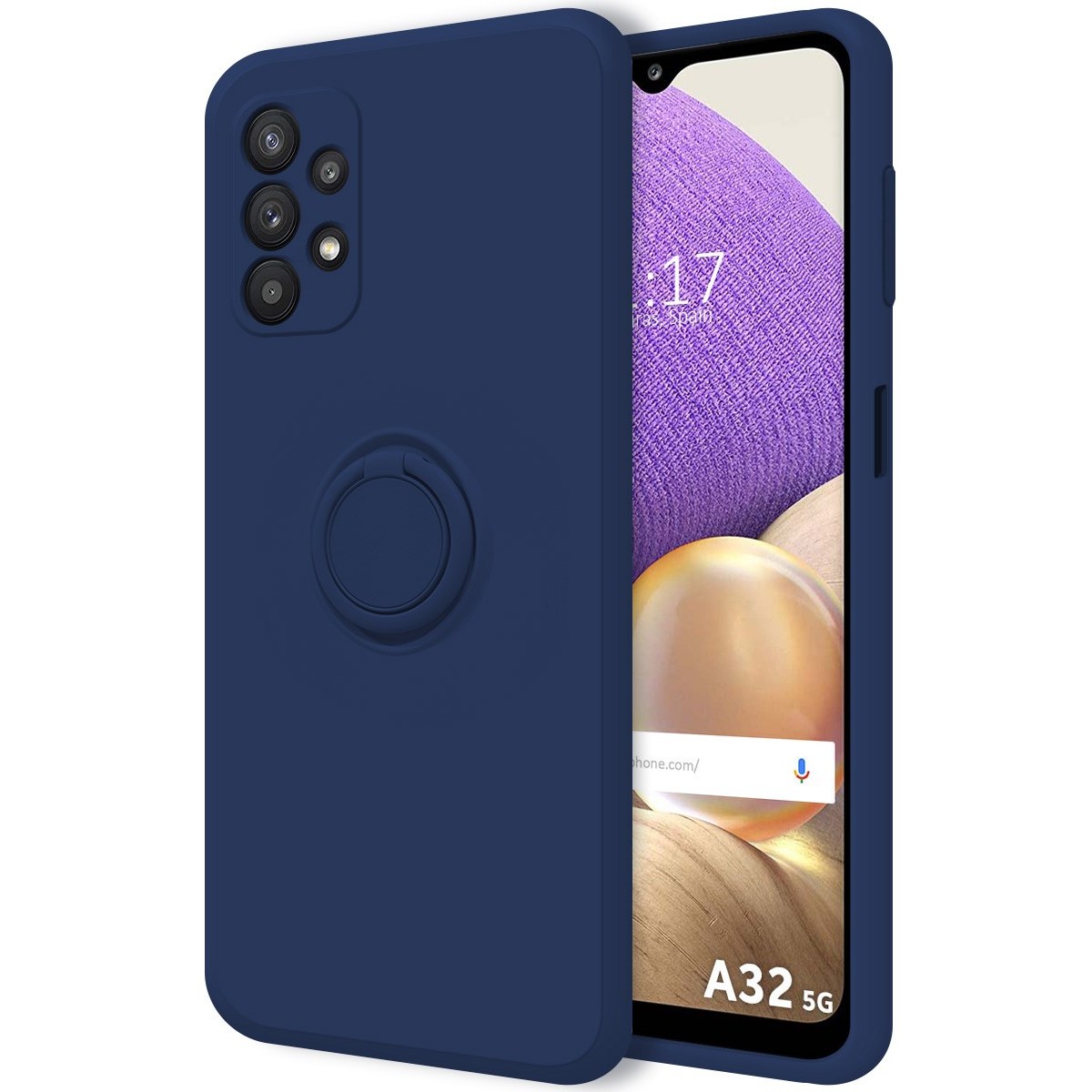 Funda Silicona Líquida Ultra Suave con Anillo para Samsung Galaxy A32 5G color Azul