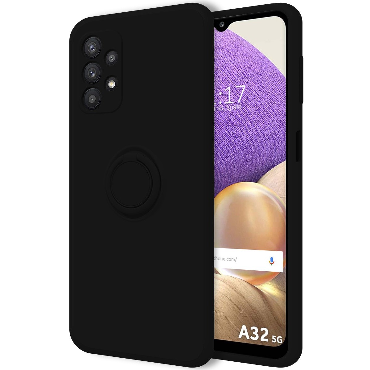 Funda Silicona Líquida Ultra Suave con Anillo para Samsung Galaxy A32 5G color Negro