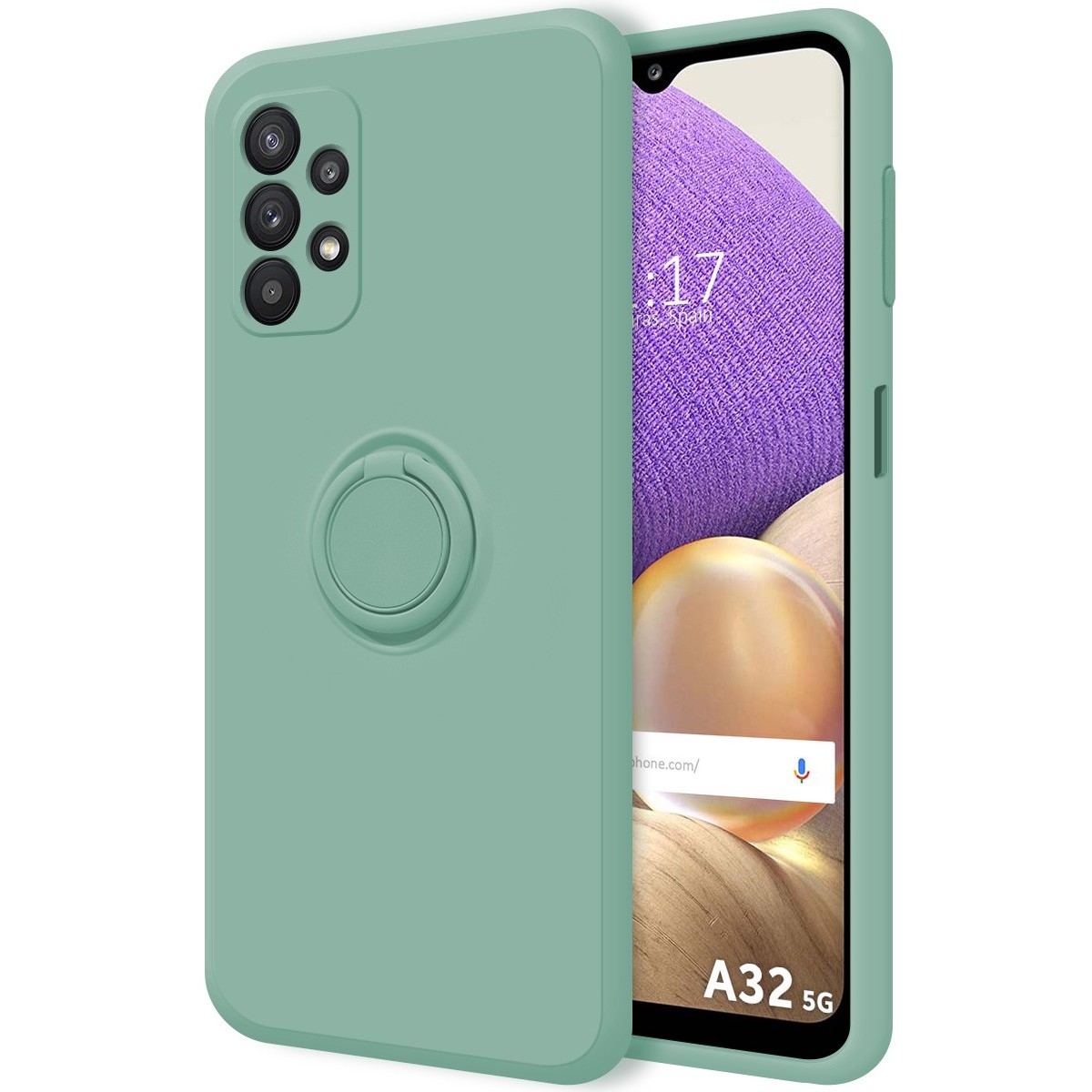 Funda Silicona Líquida Ultra Suave con Anillo para Samsung Galaxy A32 5G color Verde