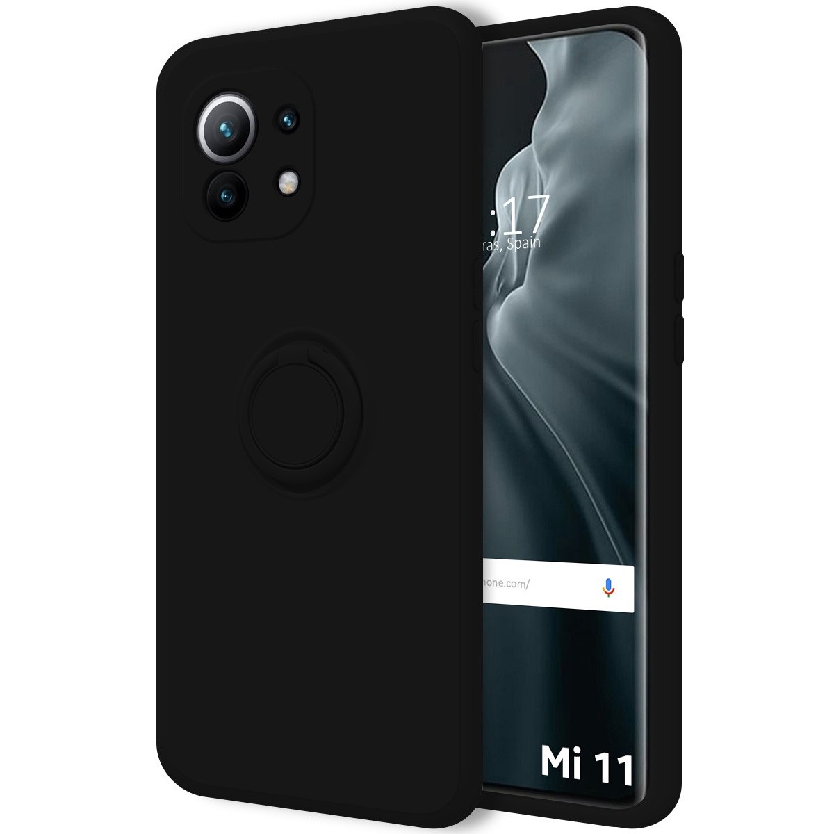 Funda Silicona Líquida Ultra Suave con Anillo para Xiaomi Mi 11 5G color Negro