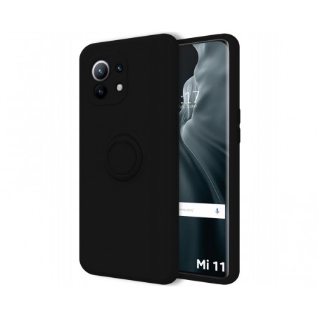 Funda Silicona Líquida Ultra Suave con Anillo para Xiaomi Mi 11 5G color Negro