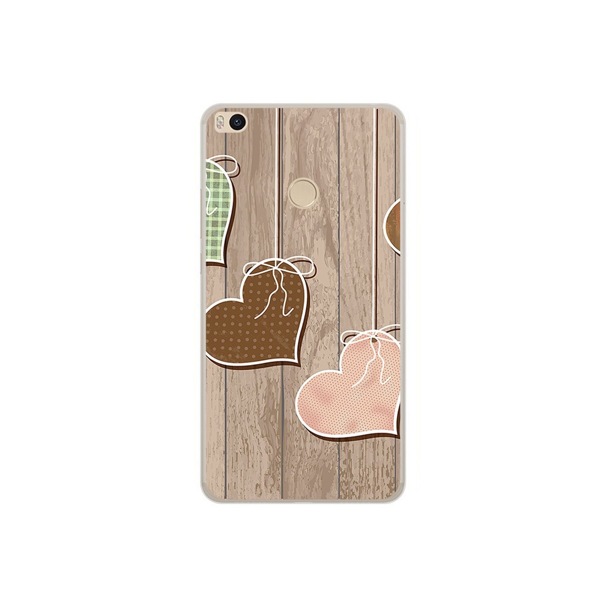 Funda Gel Tpu para Xiaomi Mi Max 2 Diseño Corazones Madera Dibujos