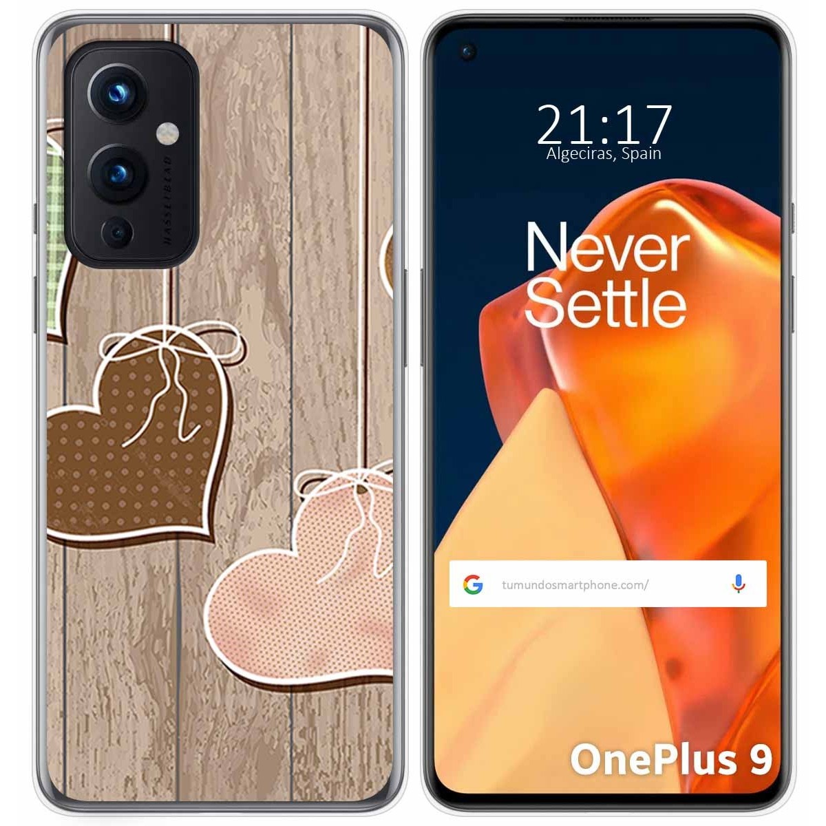 Funda Gel Tpu para OnePlus 9 5G diseño Corazones Madera Dibujos