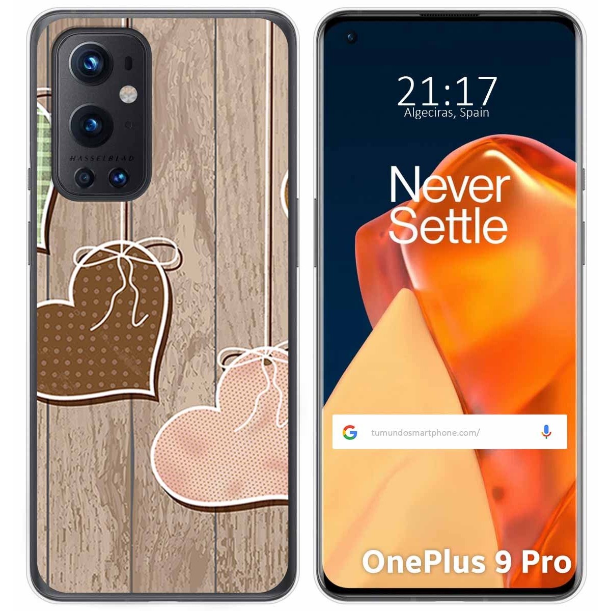 Funda Gel Tpu para OnePlus 9 Pro 5G diseño Corazones Madera Dibujos