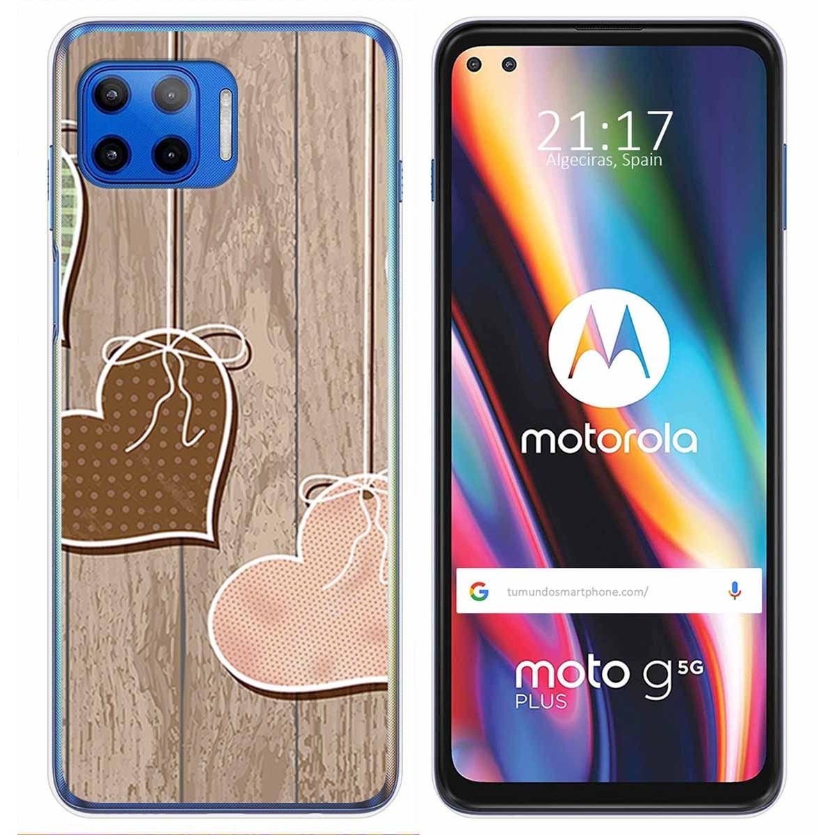 Funda Gel Tpu para Motorola Moto G 5G Plus diseño Corazones Madera Dibujos