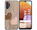 Funda Gel Tpu para Samsung Galaxy A32 4G diseño Corazones Madera Dibujos