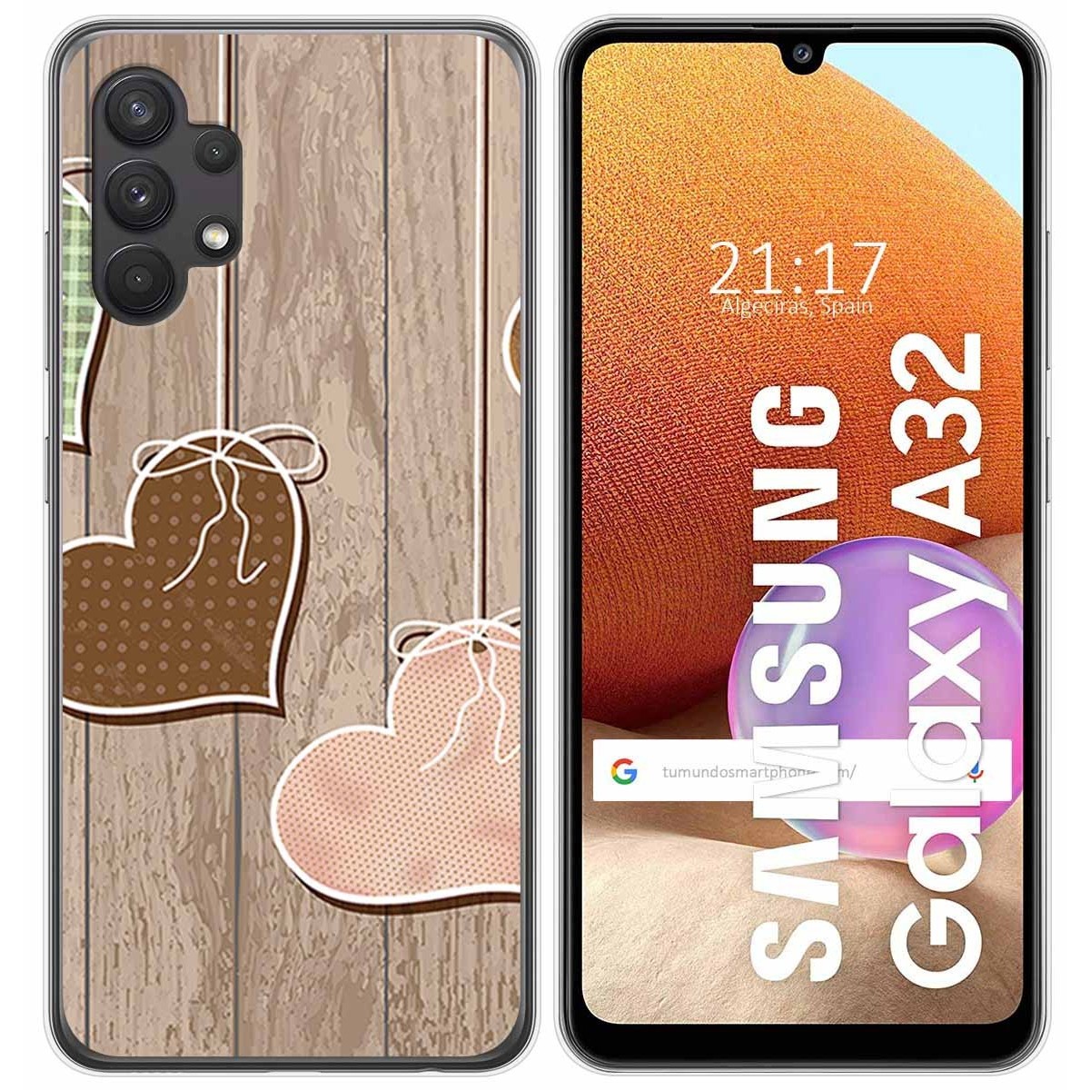 Funda Gel Tpu para Samsung Galaxy A32 4G diseño Corazones Madera Dibujos